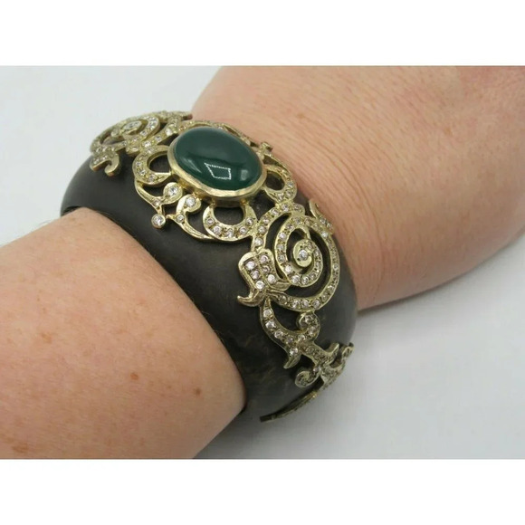 Isharya Wood Cuff Bracelet 18k Gold Vermeil Cubic Zirconia Small - Picture 8 of 16